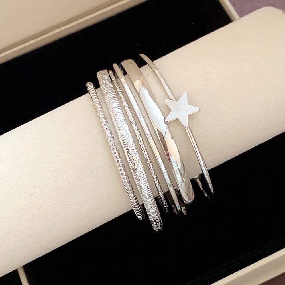 6Pcs/7Pcs Europe American Style Wide Open Bangle Set Gold Silver Exaggerated Bracelet Decoration