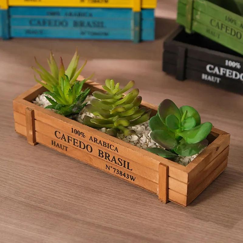 Retro Garden Plant Pot Vintage Wooden Storage Box for Sundries Stationery Pen Box Succulents Flower Pots Balcony Home Decoration