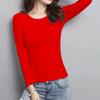 Women's Korean Style Slim Fit Long-Sleeve T-Shirt, Round Neck, Large Size Solid Color Top for Spring & Autumn