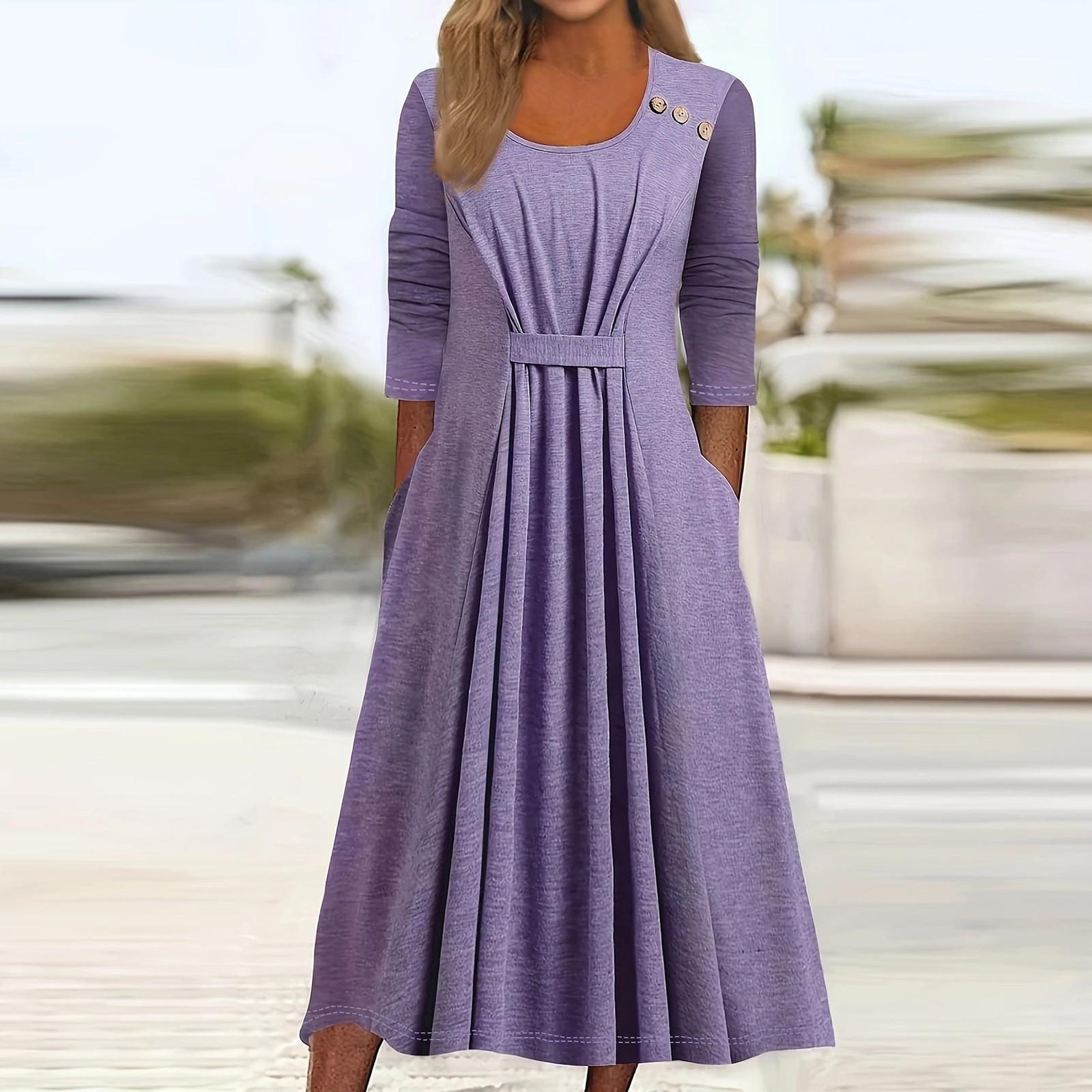 

Женское облегающее однотонное элегантное платье с рукавами-семью и круглым вырезом XL фиолетовый