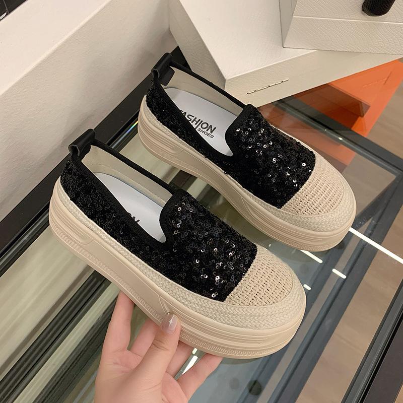 Sequin Fisherman Platform Loafers Women's 2025 Spring New Lazy One-pedal Breathable Fashion Casual Single Shoes Women