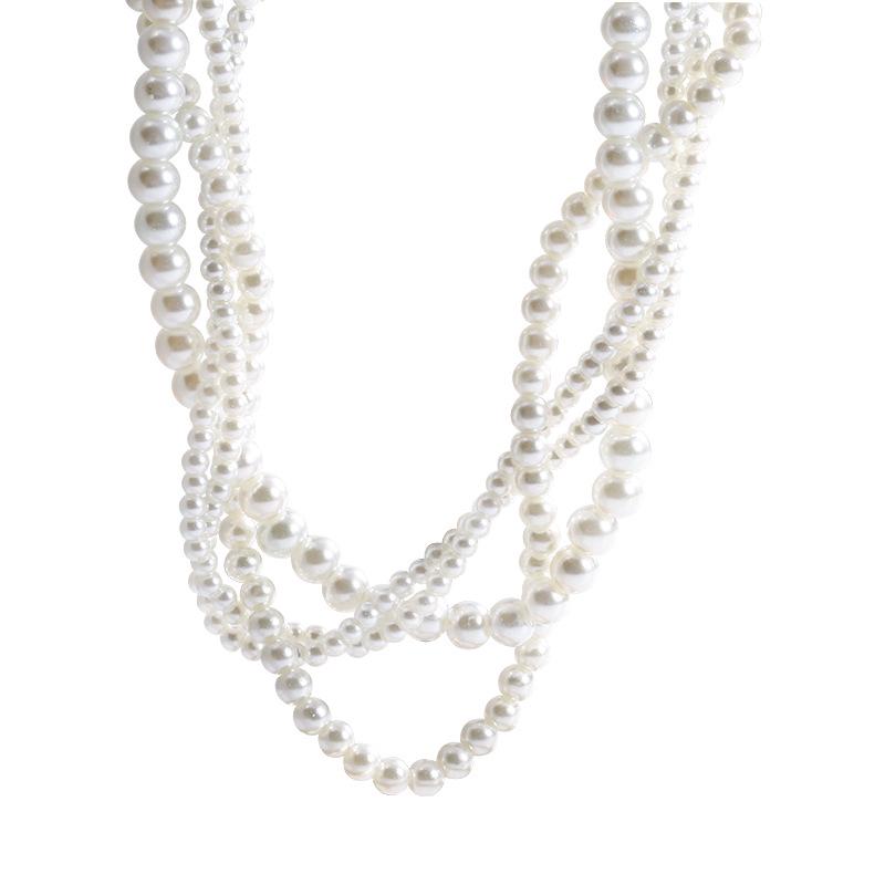 Twisted Layered Pearl Choker Necklace for Women - Elegant Korean Style Sweater Chain.