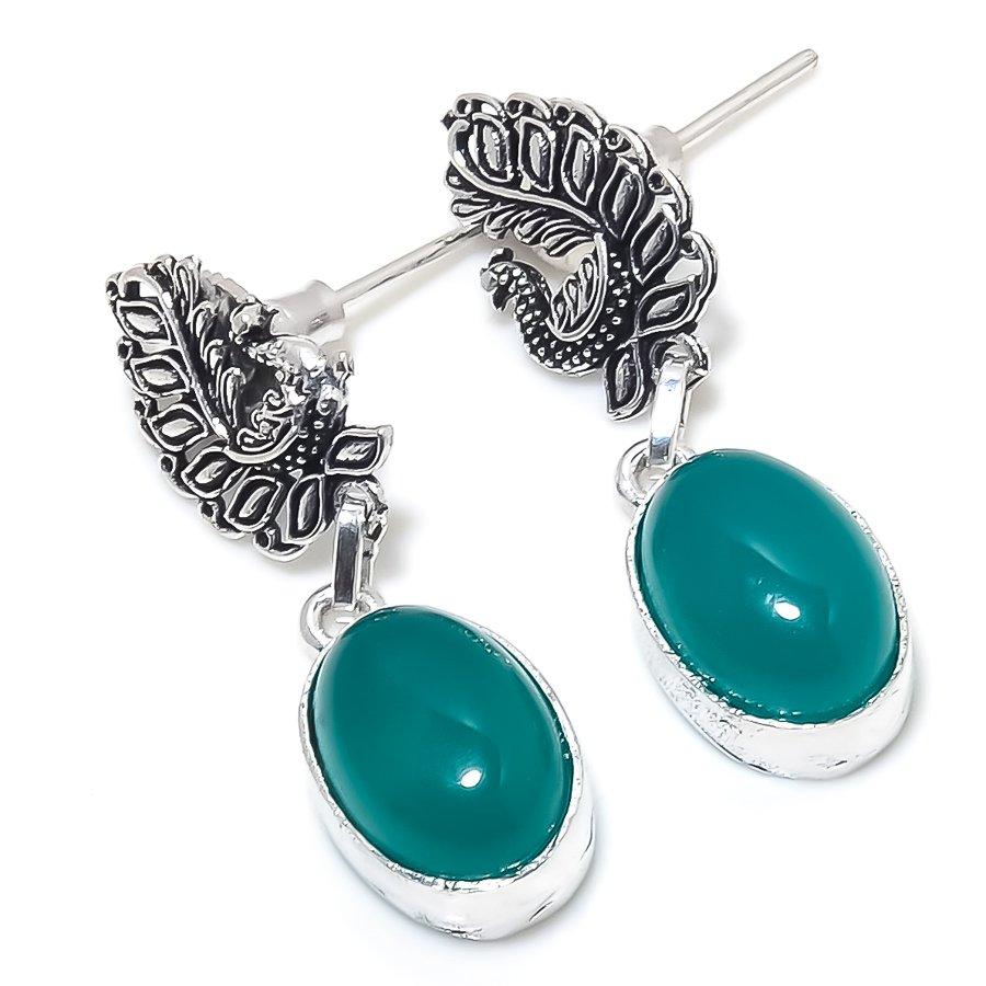 

Серьги ручной работы из стерлингового серебра 925 пробы с натуральным зеленым ониксом 0,99 дюйма j2a38