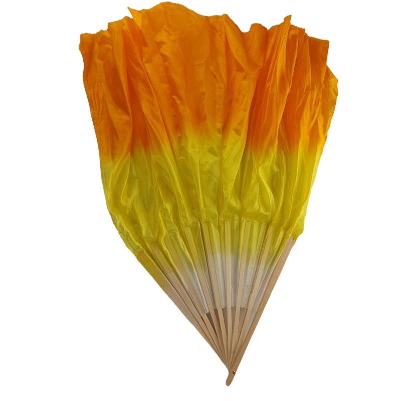 1Pc Professional 100% Real Silk Fan Veil Chinese Folk Art Silk Fan Belly Dance Props Fans Gradient White/Yellow/Orange