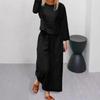 Spring Top Pants Suit Elegant Womens Top Pants Kit with Long Sleeves Round Neck T-shirt Elastic Waist Trousers Stylish for Fall