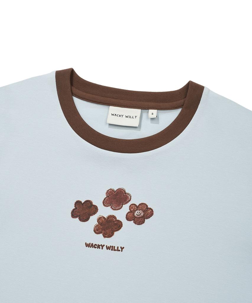 WACKY WILLY Women'S Ringer Graphic Crop Short Sleeve T-Shirt Sky Blue