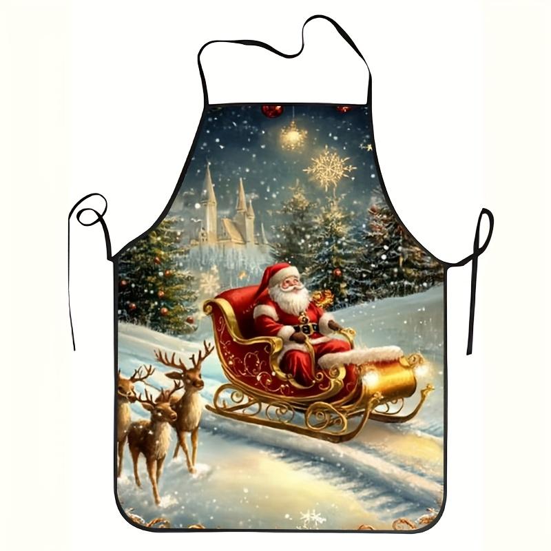 1pc Apron Suitable for Both Men And Women, Durable And Easy-To-Clean Fabric, Beautifully Designed with Santa'S Reindeer Sleigh,