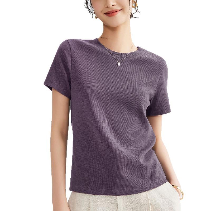Women's Summer Round Neck Solid Color All New Stretch Top