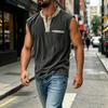 Men Sleeveless Casual Vest Three Button Henley Neck Pocket Front Cotton Linen Blend Summer Top