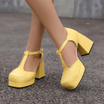 Zweiteilige Mary-Janes-Pumps für Damen, quadratische Zehen, dicke High Heels, Schnalle, T-Gebunden, Plattform, Damenmode, Schuhe, Frühling und Herbst, Größe 46
