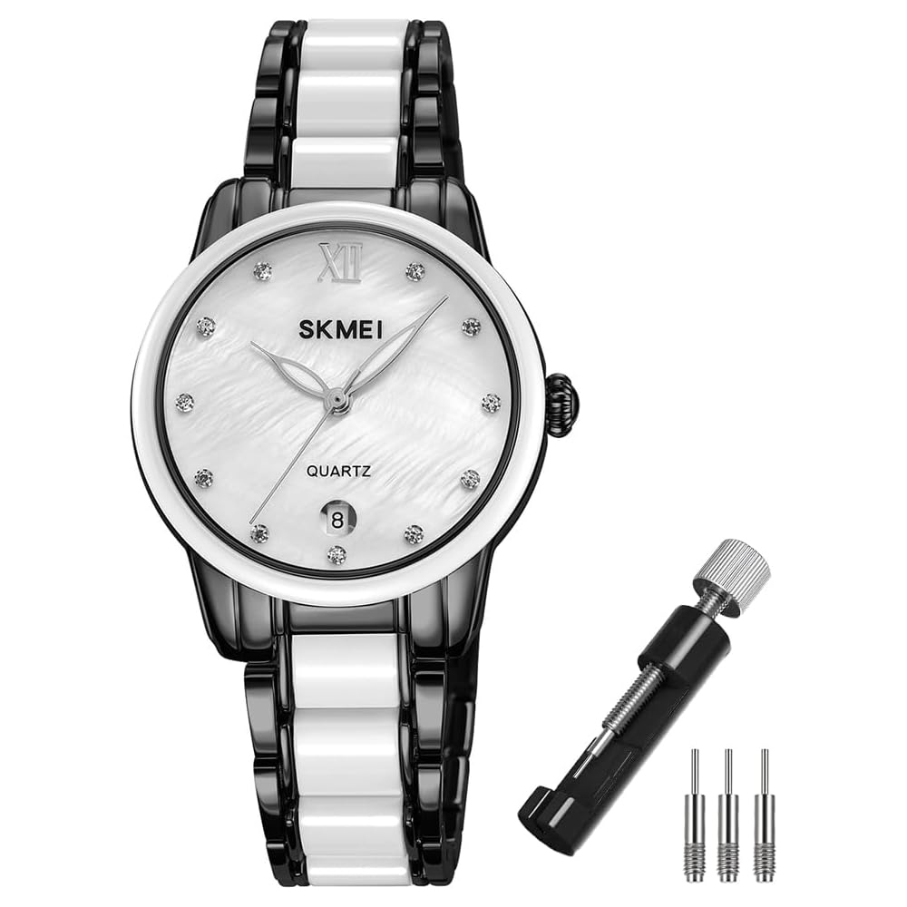 Luxury Women s Ceramic Watch White Simple Waterproof Stainless Steel Business Style