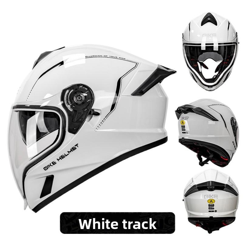 Qike Locomotive Helmet Men and Women Double Lenses Big Tail 3C Motorcycle Riding Winter Cool Personalized Safety Full Helmet