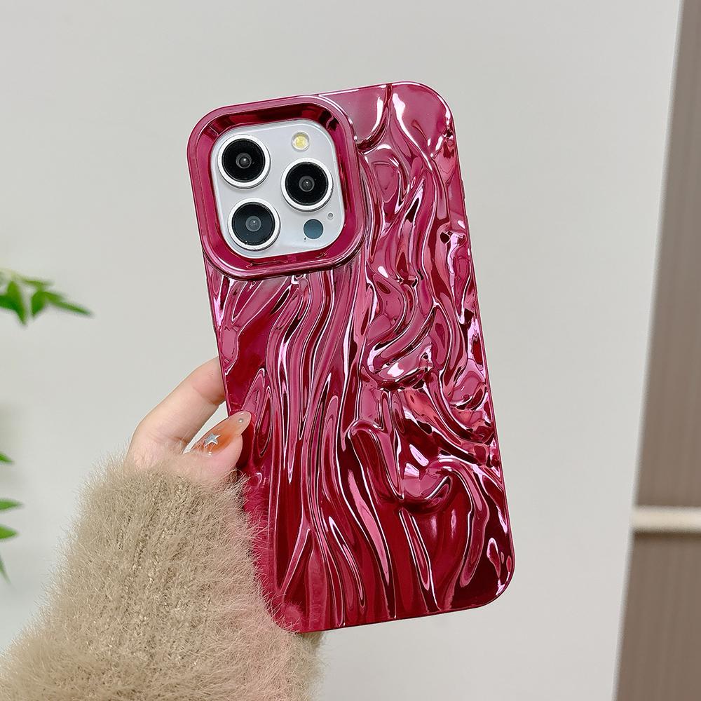 Gold 3D Water Ripple Phone Case For iPhone 17 16 15 14 13 12 11 Pro Max Electroplated Shockproof Silicone Cover