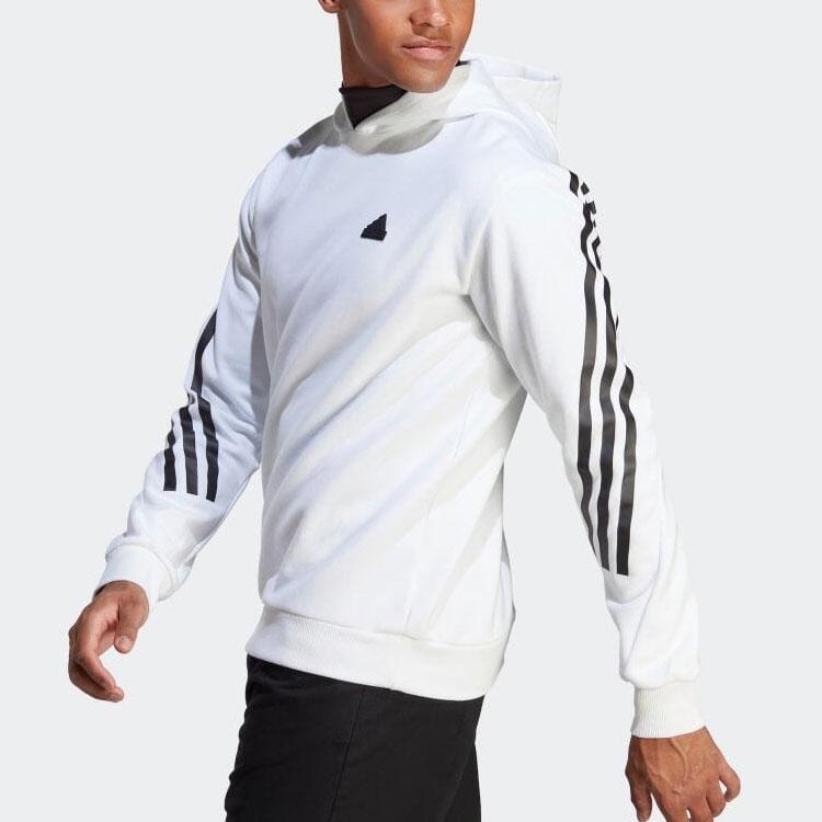 Adidas Striped Logo Print Hooded Sweatshirt Men sweatshirt White IC6720