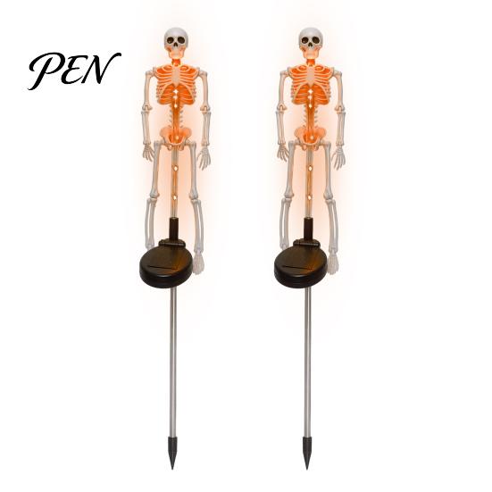 Spooky Garden Path Lighting 2Pcs Solar Skeleton Stake Light, Halloween Glowing Realistic Figurine, Waterproof Illuminated Yard Accents Outdoor