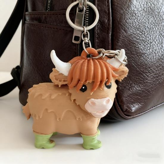 Highland Cow Keychain 3D Printed Animal Bag Pendant Cute Cow Gifts for Women Cowgirl Backpack