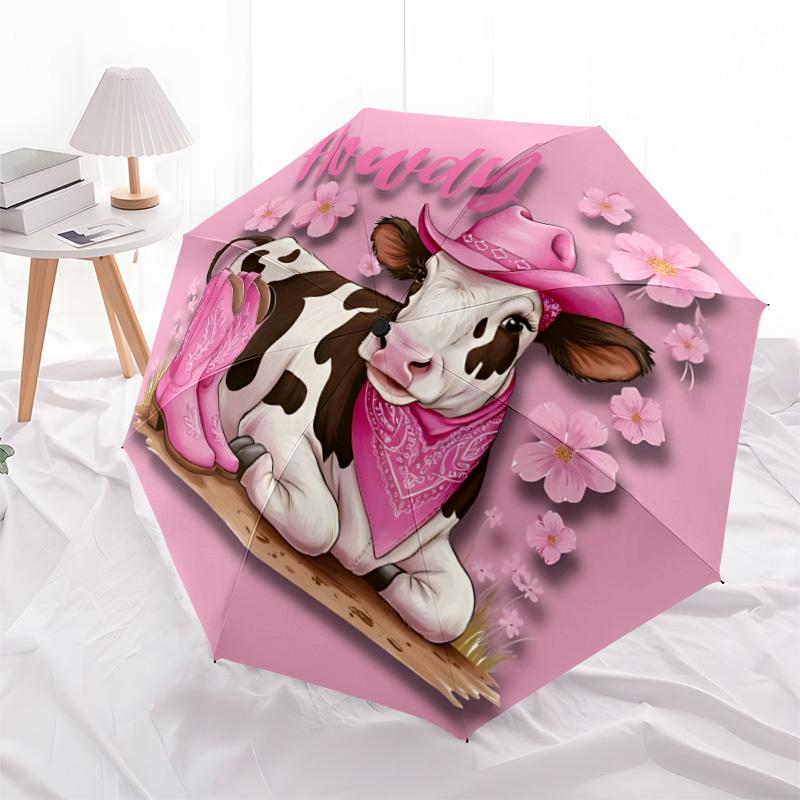1pc Cowgirl Cow Automatic Open/Close Umbrella - Compact Travel Umbrella, Gift for Birthday, Holiday Yy260106014