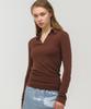 MOONSUN Slim Jersey Collar Top / Brown