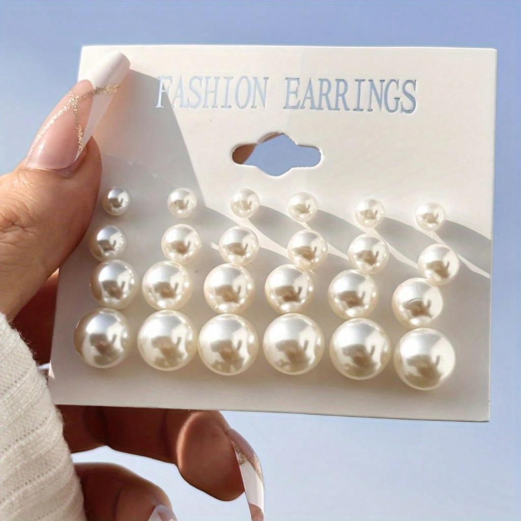 12PCS/set of Exquisite Off White Imitation Pearl Design Earrings - Elegant and Sexy Style, Suitable for Women's Daily Casual Dating Jewelry Gifts