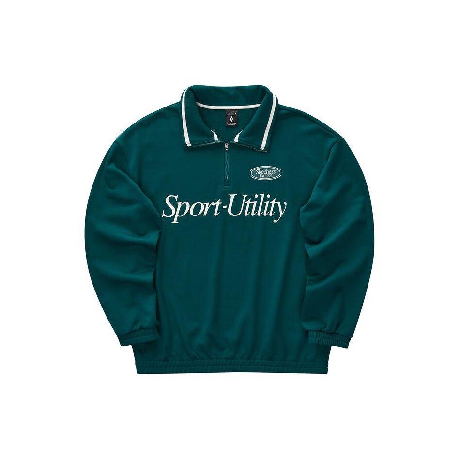 Skechers Colorful Casual Series Letter Print Polo Sweatshirt Unisex Sweatshirt Deep-Sea-Green L124U030-006U S