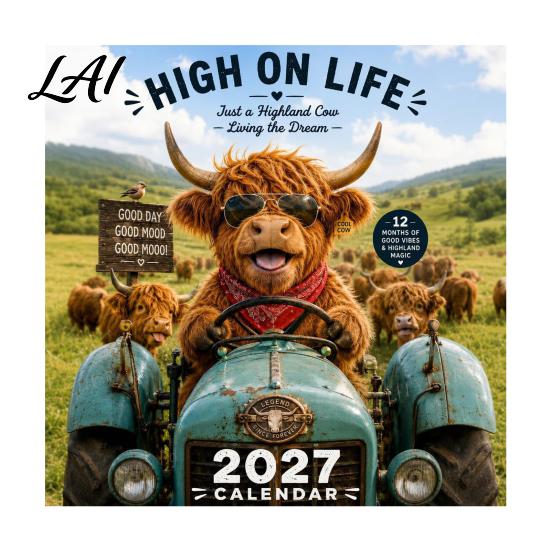 Nástěnný kalendář 2027 s kravami z Highlands Zábavný kalendář Roztomilé hospodářské zvíře 12 měsíců Doplněk do koleje Skotský závěsný plánovač pro rustikální domácí dekoraci Dárek