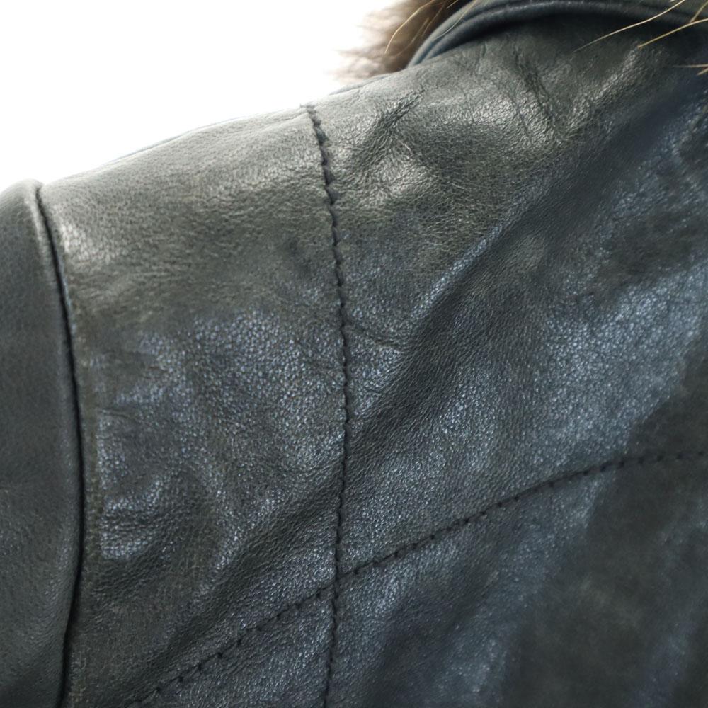 Pas De Calais Leather Jacket 38 Dark Green With Raccoon Fur Women Used