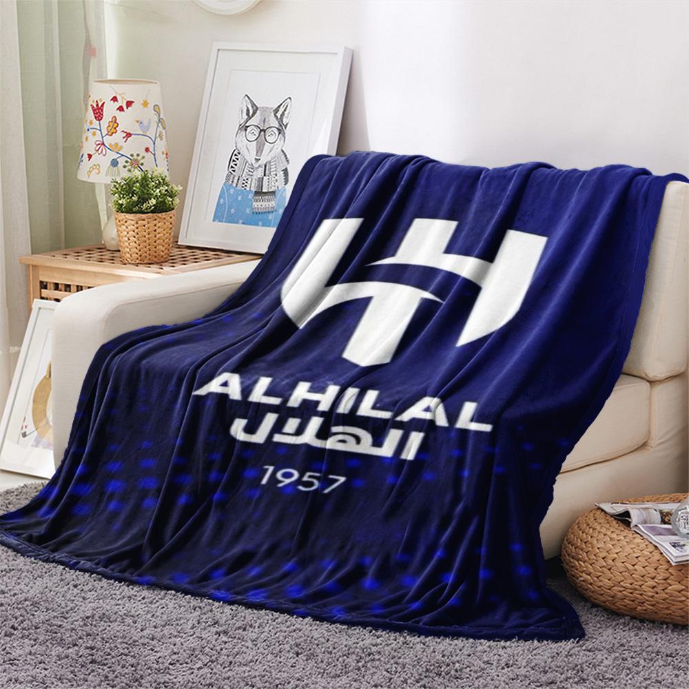 1Pc Al-Hilal Saudi Football Club Print Flannel Blanket High Quality Warm Comfortable Cover for All Seasons Perfect for Gifts Home Decor
