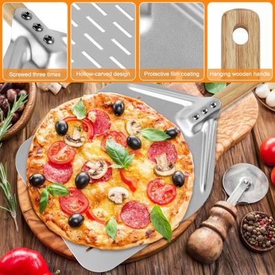 Nová 12palcová lopatka na pizzu z hliníkové slitiny s rukojetí, nepřilnavá, perforovaná lopatka, lehká lopatka na pizzu, opakovaně použitelná