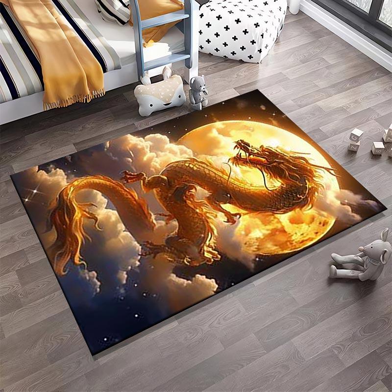 Goldener Drache mit Mond und Wolken Fantasy Kunst Teppich Dekoration Geeignet für den Einsatz als Anti-Rutsch für Wohnzimmer Schlafzimmer Sofas