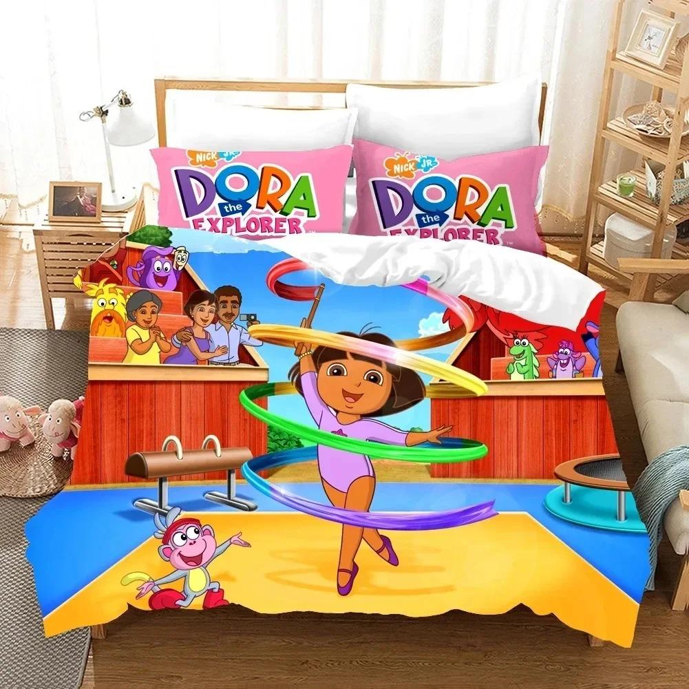 

Комплект постільної білизни 3D-мультфільми DORA EXPLORER Одномісний комплект постільної білизни King Size Kawaii Комплект постільної білизни для дорослих і дітей. EU Double 200x200cm