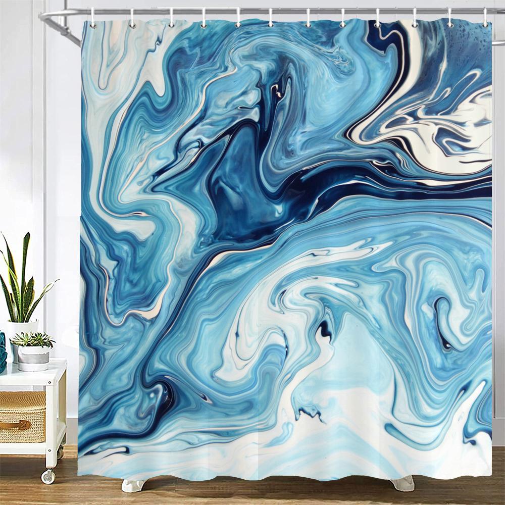 High Quality Geometric Marble Pattern Printed Fabric Shower Curtains Bath Screen Waterproof Products Bathroom Decor with Hooks