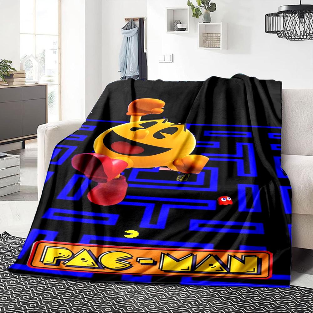 1Pc Pacman Classic Gameplay Blanket For Couch Bed Plush Cozy Fuzzy Blanket Super Soft Warm Blankets For Fall And Winter 091889