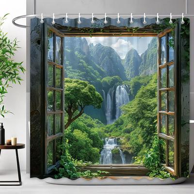 Chinese Archway Scenic Shower Curtain Landscape Waterfall Outdoor Landscape Polyester Fabric Shower Curtains Bathroom Decoration