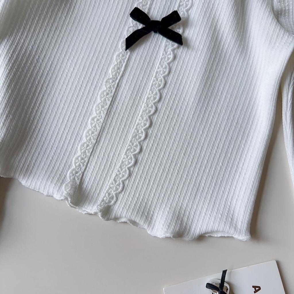 Girls' Korean Style Bow Long Sleeve Top for Autumn & Spring - BQB005