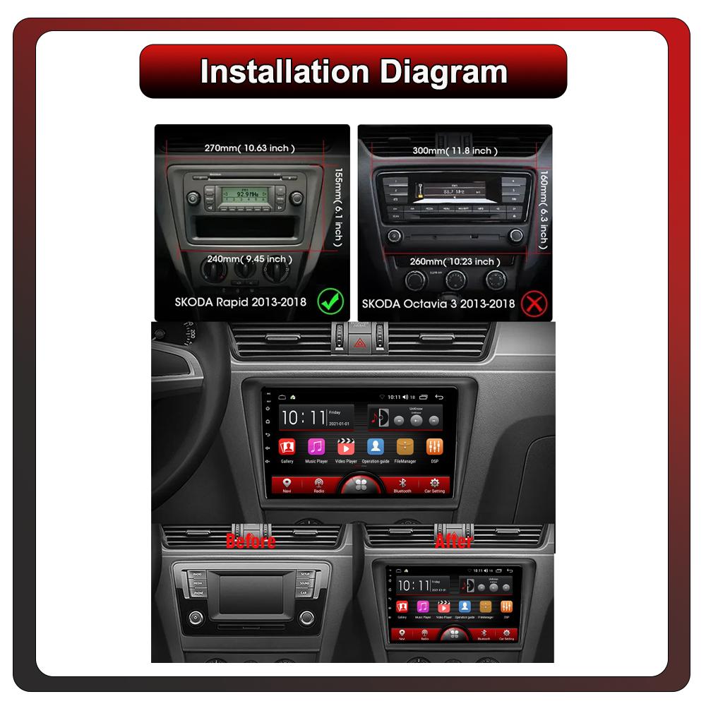 2Din Android Car-Play Car Radio,Skoda Rapid NH3 NH1 2012-2020,Multimedia Player Head Unit Stereo GPS Navigation BT WIFI,1+16GB