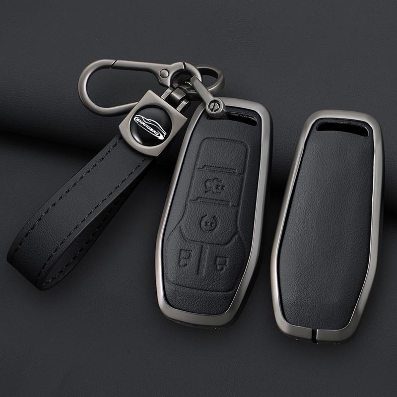 Zinc Alloy Genuine Leather Auto Smart Key Fob Cover Case Fit For Ford Fusion Mondeo Mustang F-150 Explorer Edge Auto Accessories