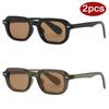 2Pcs Fashion Small Frame Rectangle Sunglasses High-Quality Simple Style Sun Glasses Vintage Men Women Rivet Eyeglass Uv400