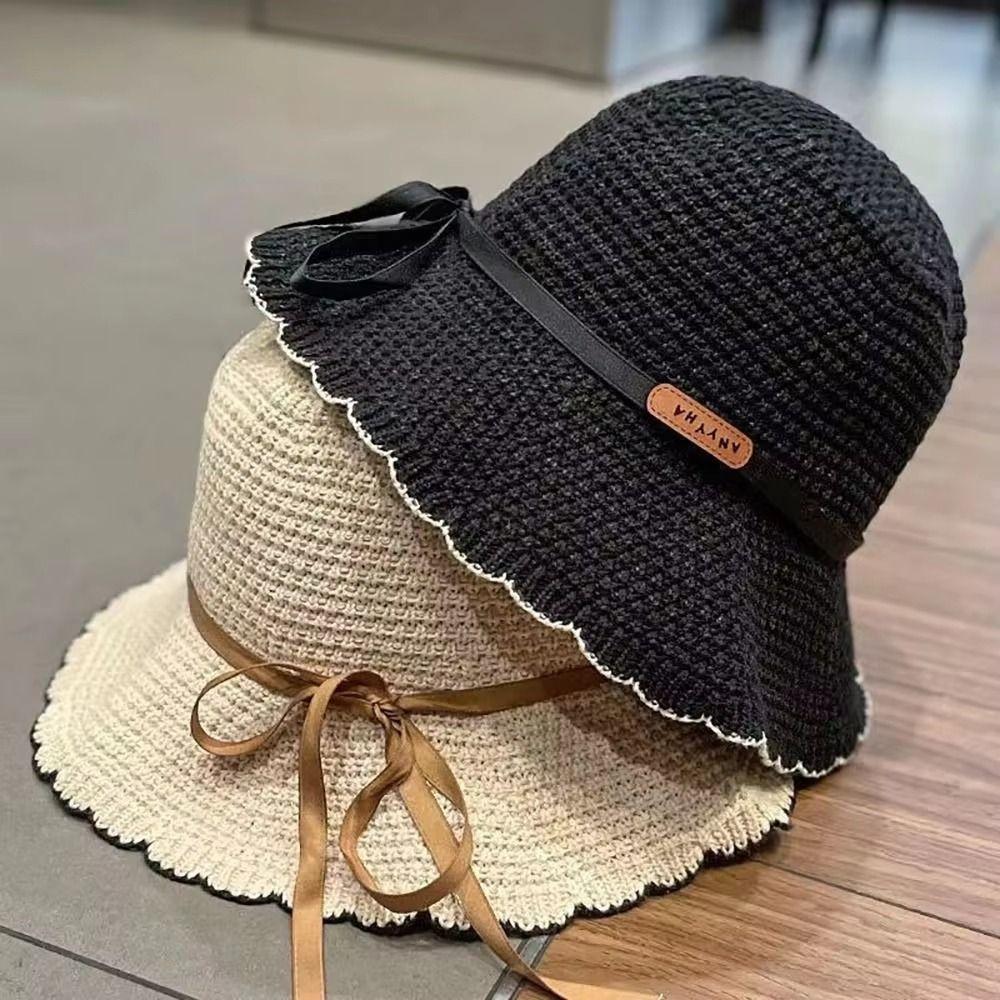 Breathable Crochet Bucket Hat UV Protection Summer Sunshade Visors Knit Fisherman Hat  Outdoor