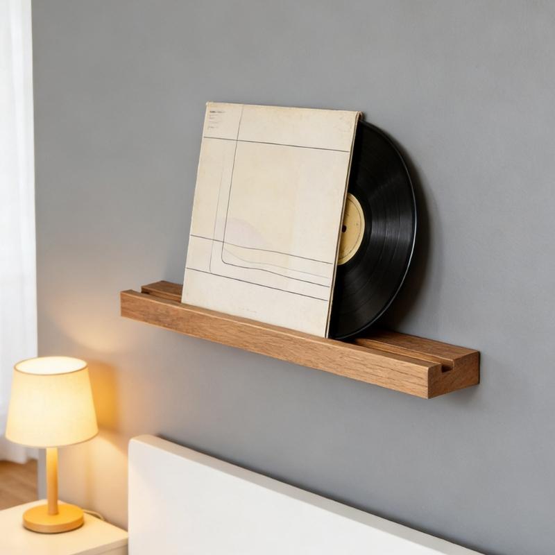 Retro Style Wall Mounted Shelf For Record Storage Made Of Wood Heavy Load Easy Installation For Home Decoration