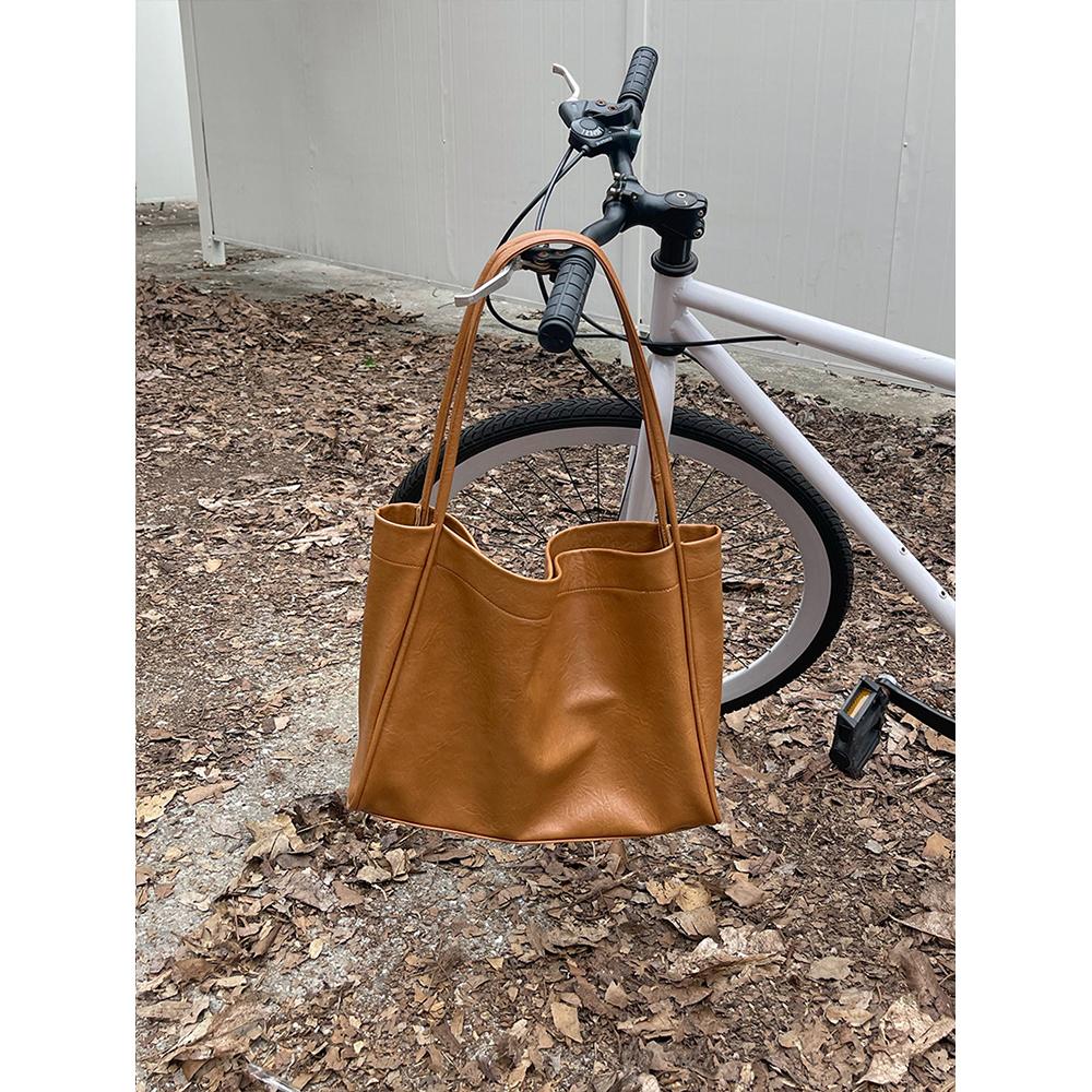 Bolsa Feminina de Grande Capacidade Casual Textura Couro Macio Bolsa de Trabalho Moda Bolsa de Ombro Bolsa Tote