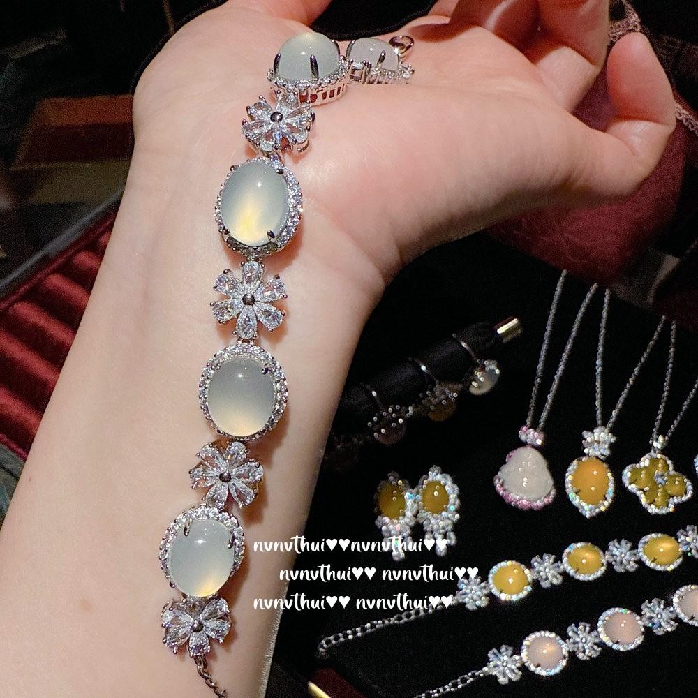 Schmuck Aurora Brasilianischer Eiklar-Chalcedon Blume Gott Edelstein Armband, Neuer Chinesischer Stil, Hühnöl-Chalcedon Halsketten-Set