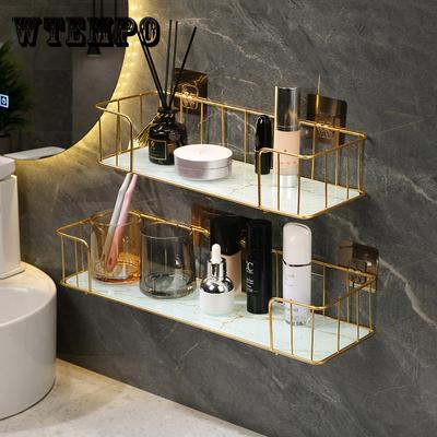 Raft de perete de fier pentru baie de lux Raft pentru toaletă fără perforare Baie pentru gel de duș Raft de sticlă Raft pentru cosmetice Accesorii pentru baie