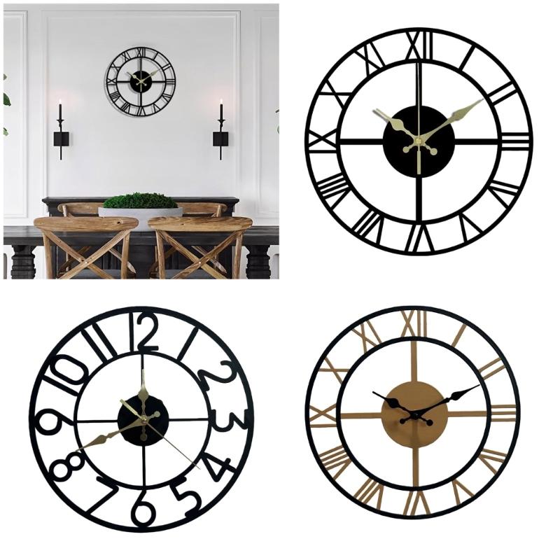 Large Arabic Roman Numerals Metal Wall Clock Quiet Movement Contemporary Styles Easy Installation For Indoor Space