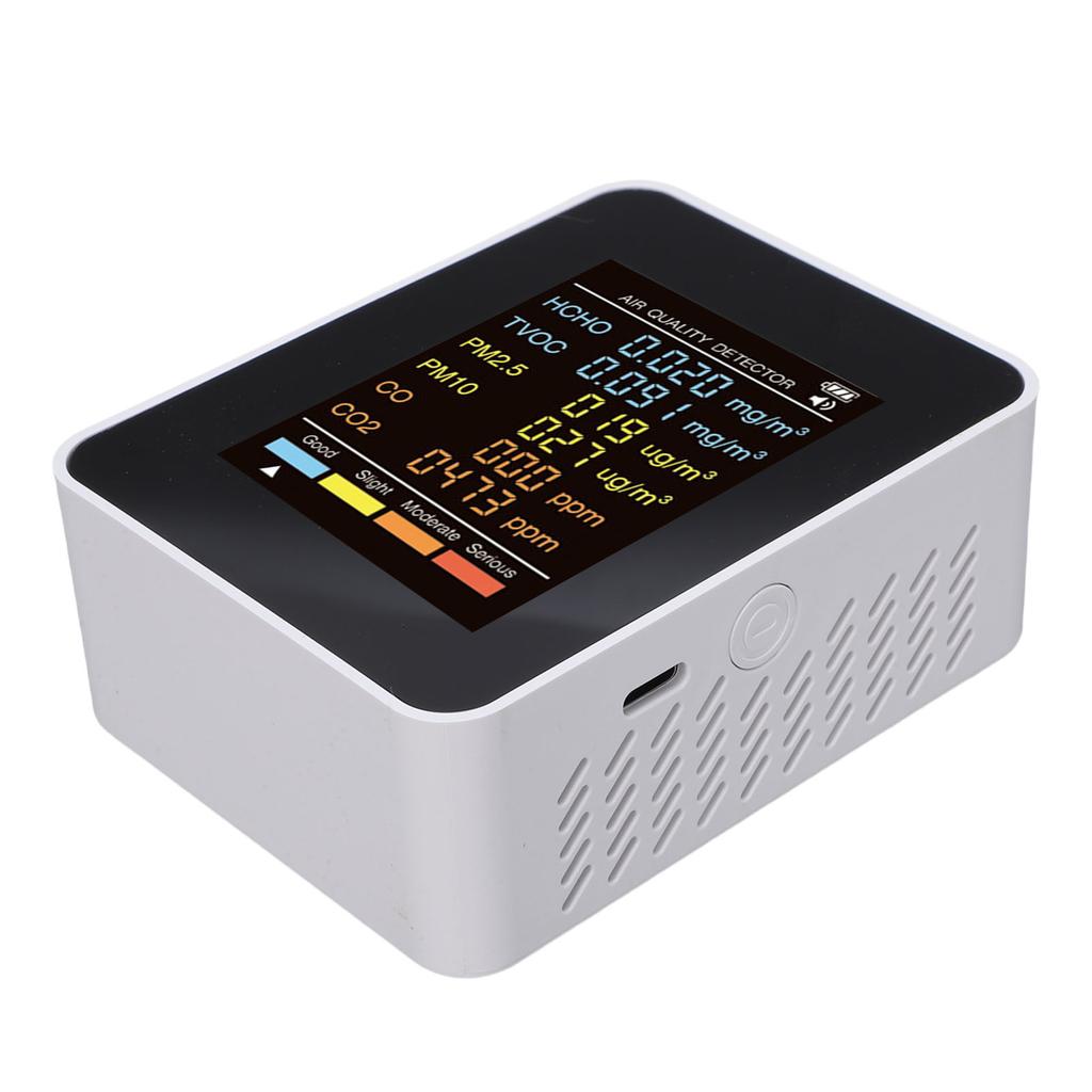 6 In 1 Air Quality Monitor, 2.8  Color Screen Indoor PM2.5 PM10 HCHO TVOC CO CO2 Detector, Multifunctional Air
