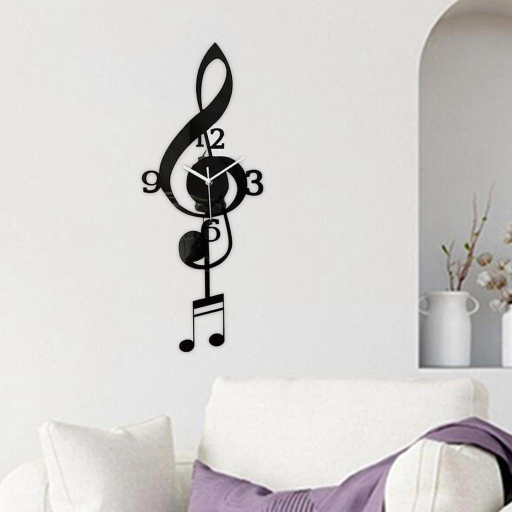 Music Note Wall Clock Gift Acrylic Arabic Numerals Music Note Art Silent No Ticking for Kid’S Room Bedroom Kitchen School Office