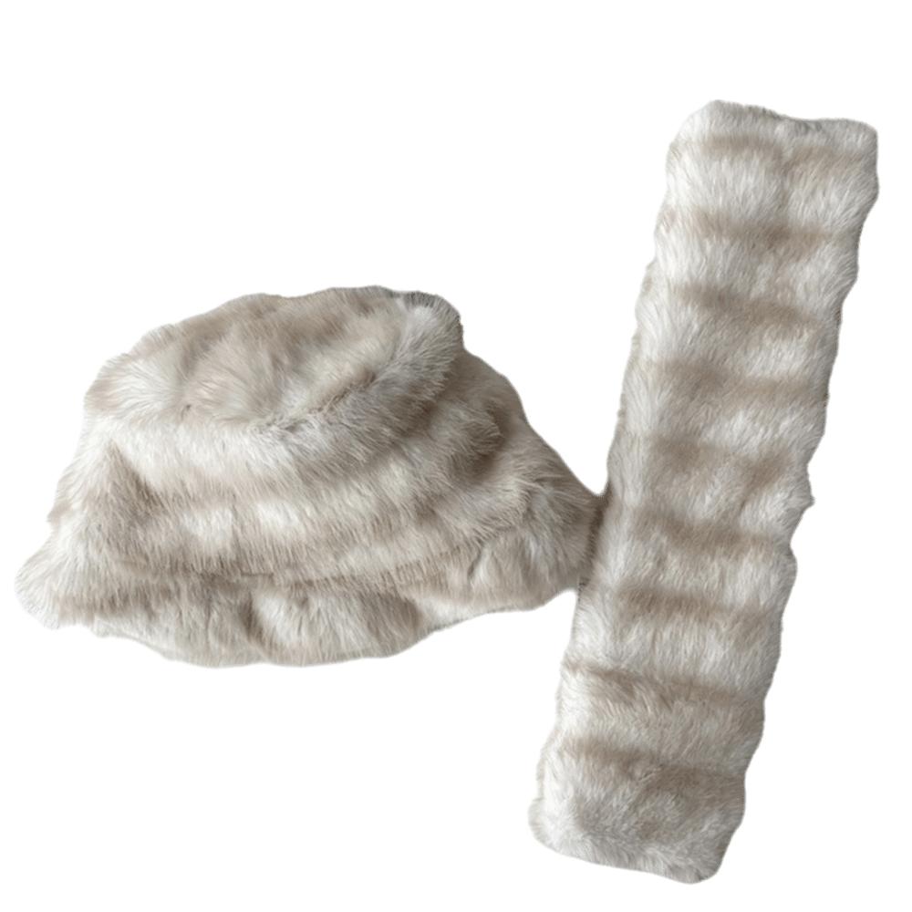 Faux Fur Winter Hat Scarf Set Thick Warm Fisherman Hat Scarf Fashion Plush Snood Scarf Women