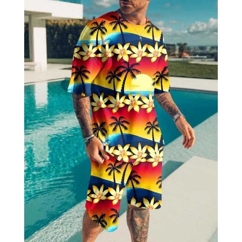 Summer Men's Clothing Letter 3d Print T Shirt Shorts Sets Male Breathable Tracksuits Plus Sized Men's T-shirts Suits Fashion Sportswear Set