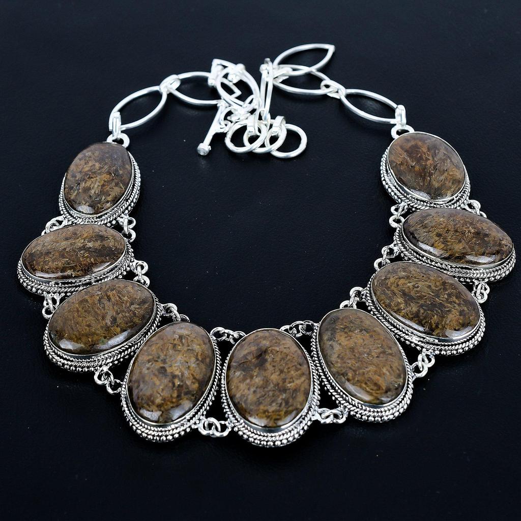 Bronzite Necklace, 925 Sterling Silver Jewelry, Gemstone Jewelry Bronzite Adjustable Chain Necklace Handmade Jewelry Valentine's Day Gift