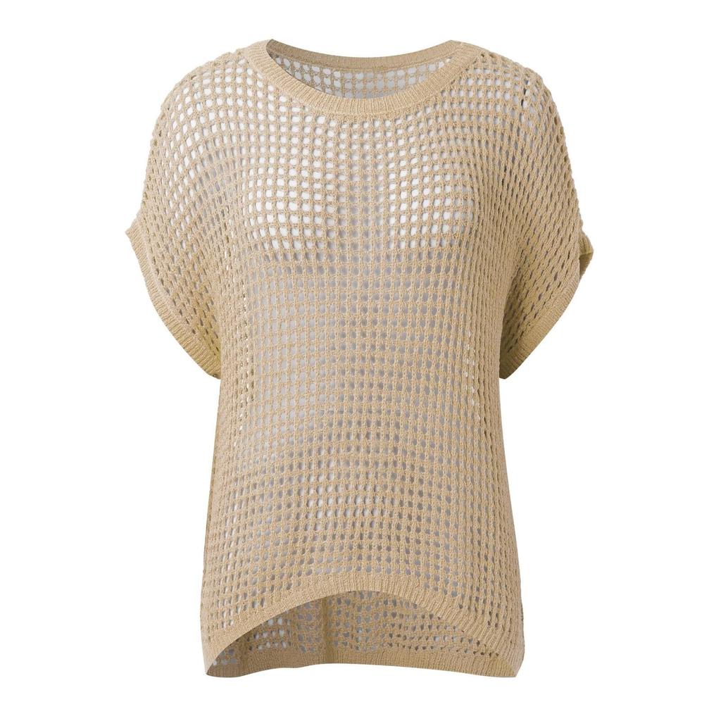 Women's Sexy Hollow Out Five Sleeve Beach Blouse Colour Knitted Top