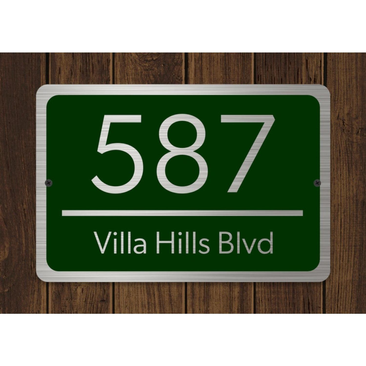 

12x8in Custom House Number Sign Brushed Aluminum Address Plaque Housewarming Gift зелёный